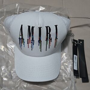 Amiri Drip Logo Trucker Hat White / Multicolor